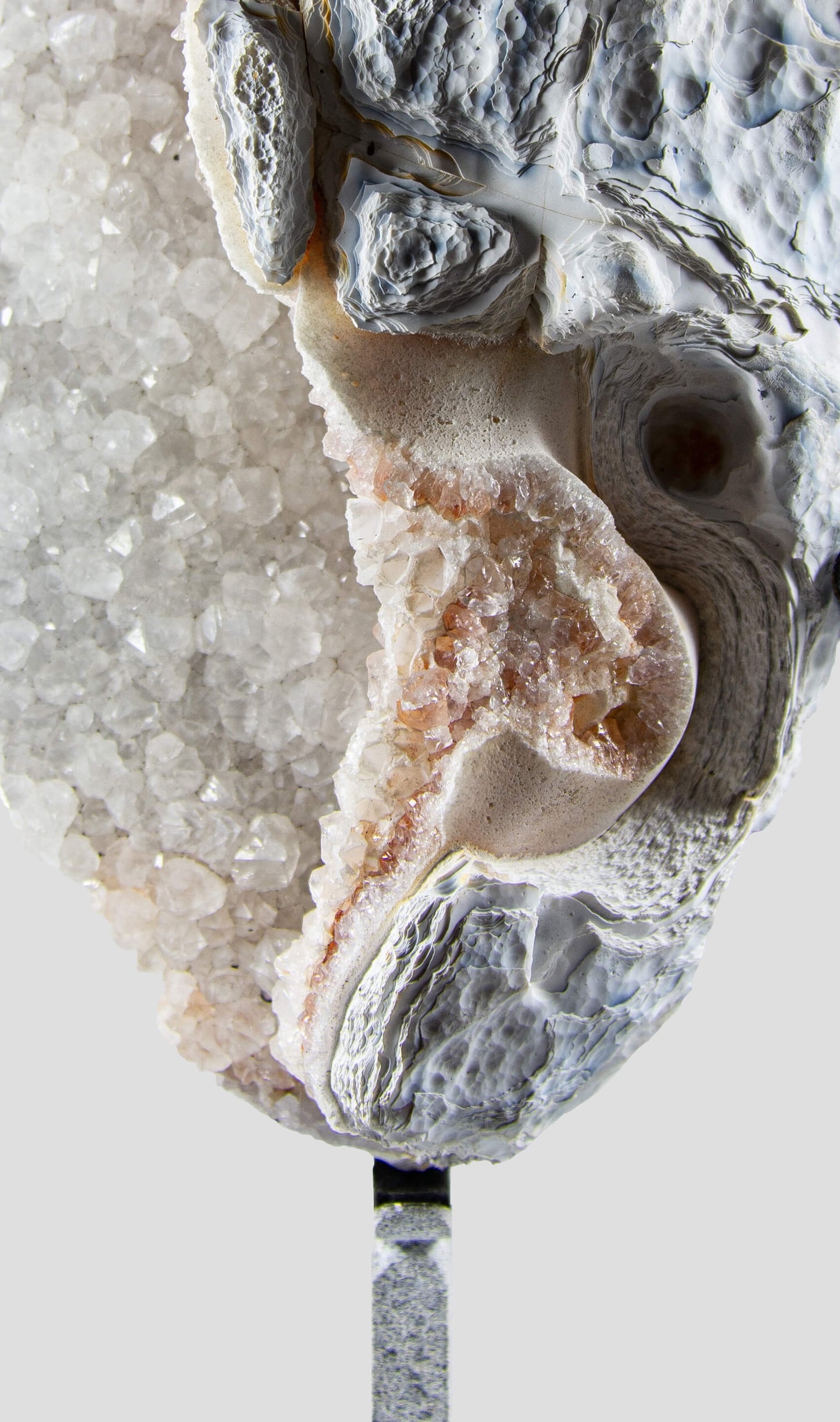 White Veined Quartz Geode on Chrome 396mm