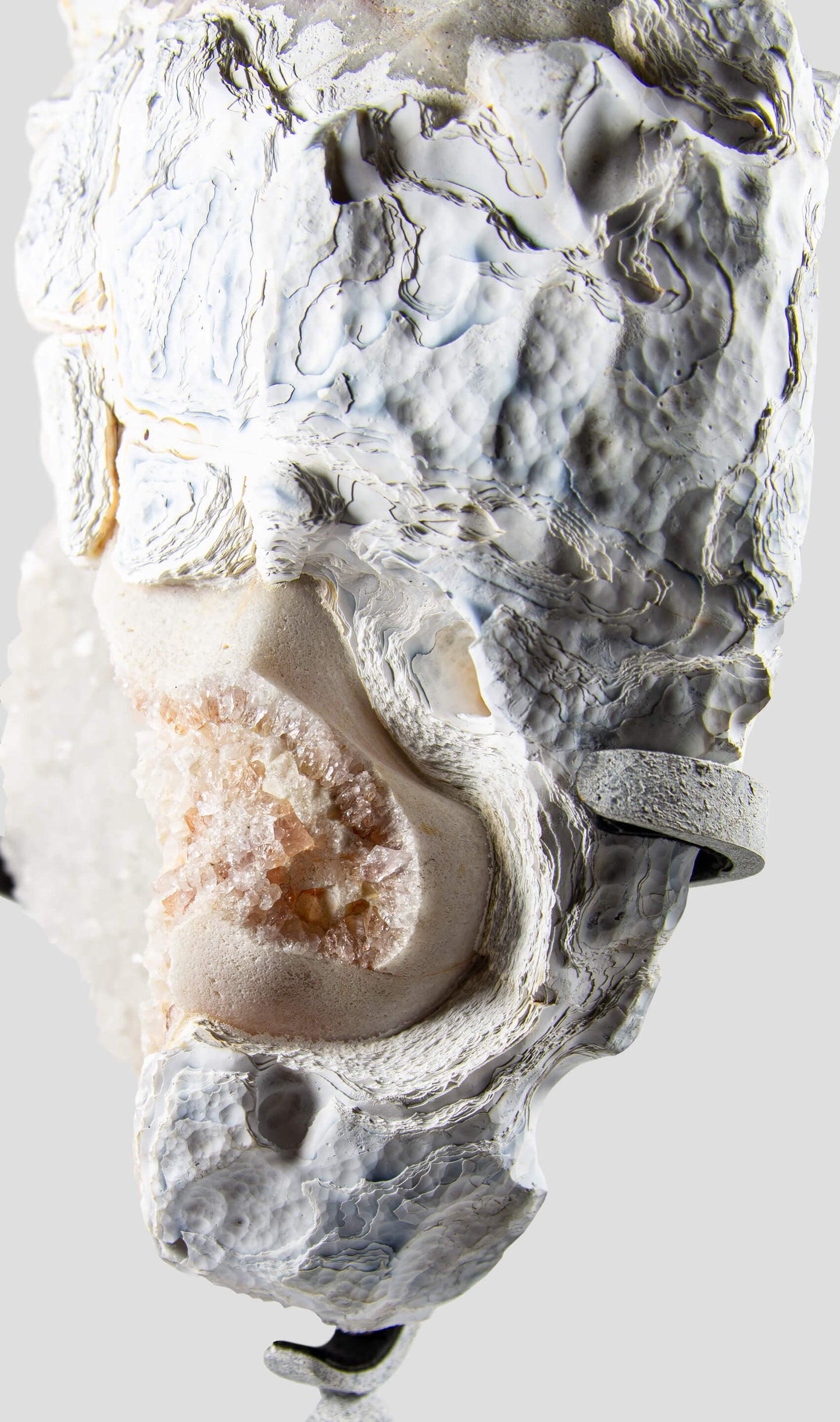 White Veined Quartz Geode on Chrome 396mm