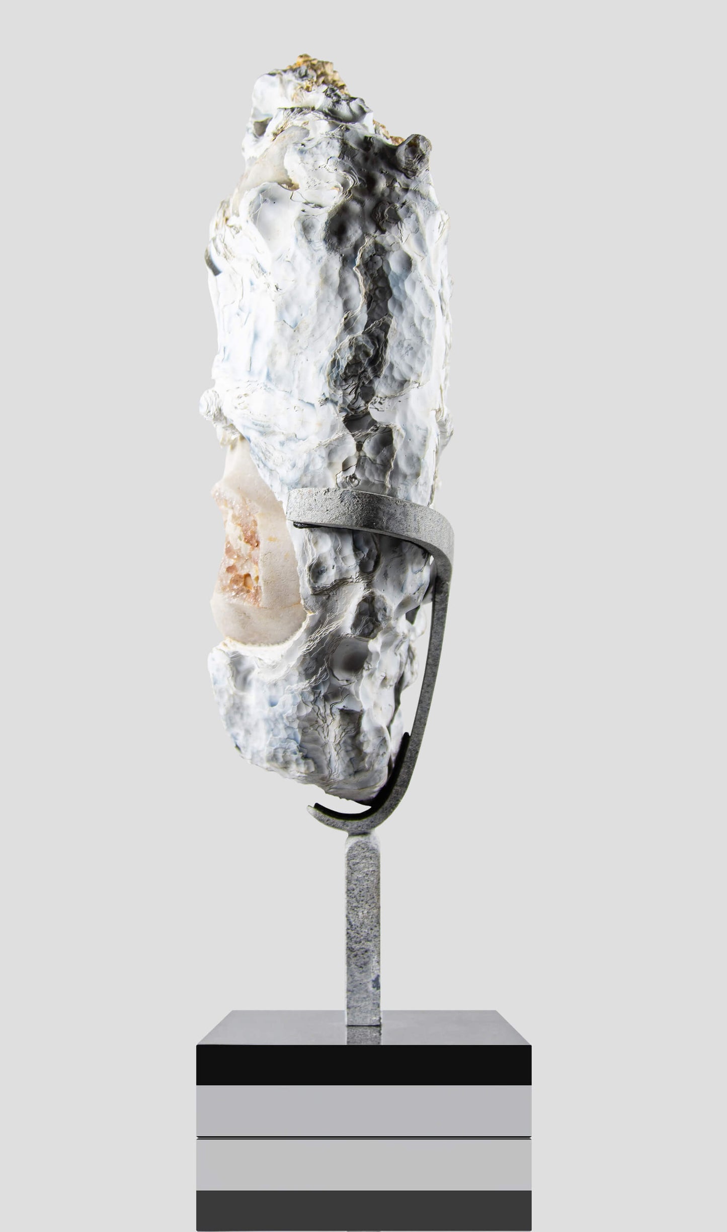 White Veined Quartz Geode on Chrome 396mm