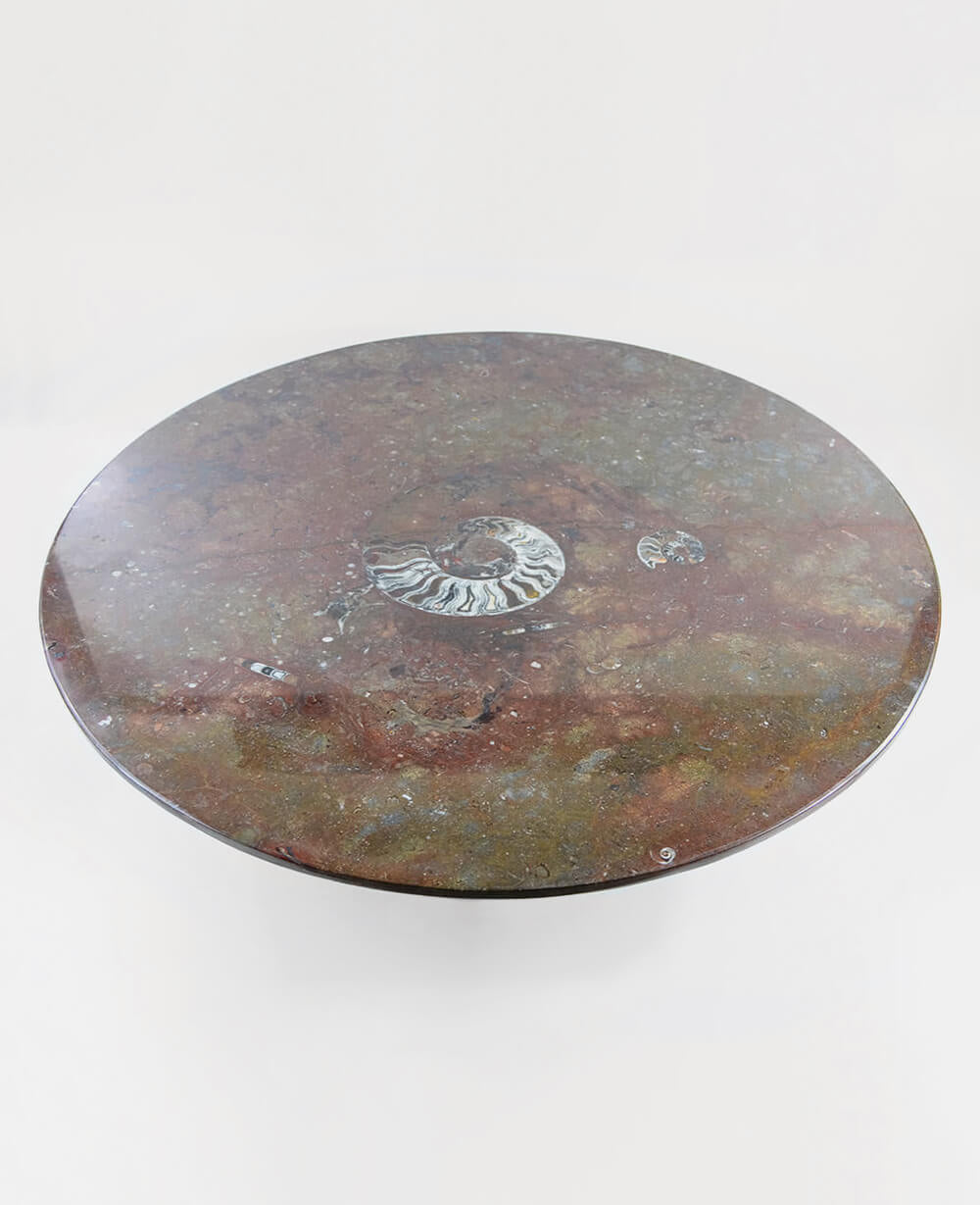 A stunning hand-crafted fossil marble and quartz round tabletop for sale for luxury dining measuring 1.3 meters