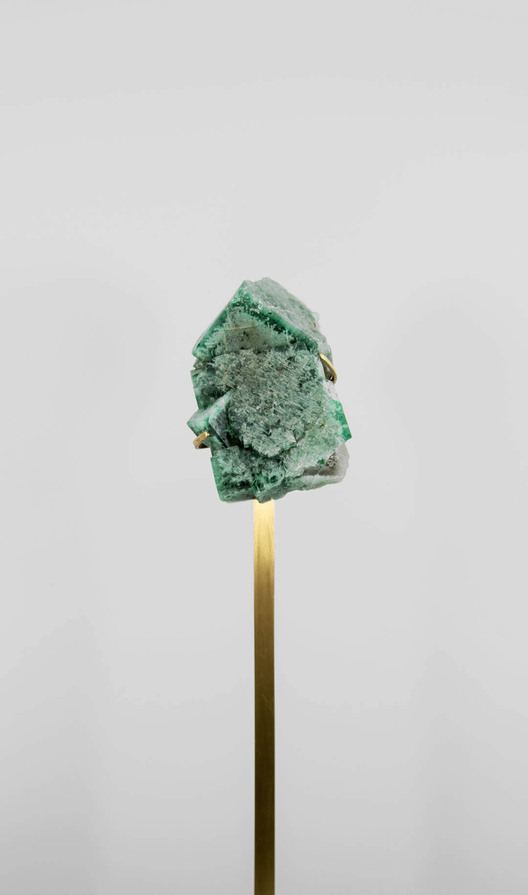 stunning green British fluorite for sale on the fossil store custom brass stand 003