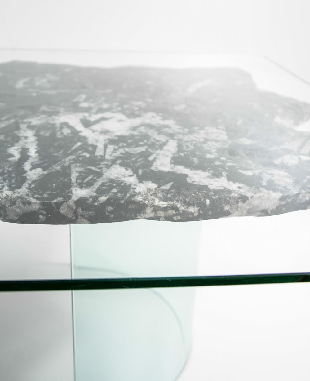 A stunning hand-crafted nautilus fossil marble square tabletop for sale for luxury dining measuring 1.2 meters